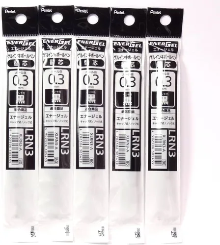 Pentel Recambio de tinta negra de 0.012 in (XLRN3-A), para bolígrafo retráctil EnerGel (BLN73-A), 5 unidades en total (importación de Japón)