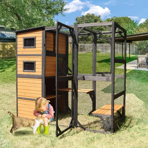 Miniatura 6 de Catio - Recinto para gatos al aire libre para múltiples gatos, resistente a la intemperie, casa grande para gatos con 4 niveles, 3 salas