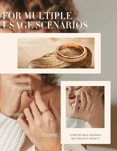 Miniatura 34 de Diamday Anillos antiestrés para mujeres y hombres – Anillo giratorio de acero inoxidable de 2/4 para aliviar la ansiedad y el estrés, con purpurina