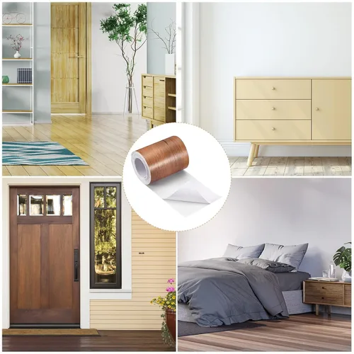 Miniatura 6 de uxcell Cinta de grano de madera, 1.97 pulgadas x 16.41 pies, adhesivo de papel de pared autoadhesivo para pared, esquina, mesa, puerta, sofá, rojo