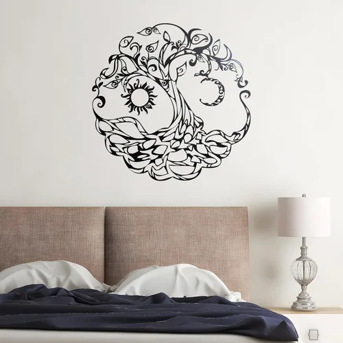 Miniatura 2 de Vinilo adhesivo para pared, diseño de árbol de la vida, símbolo celta, luna, sol, día, noche, decoración grande (722ig) (M 22.5 x 22.5 pulgadas)
