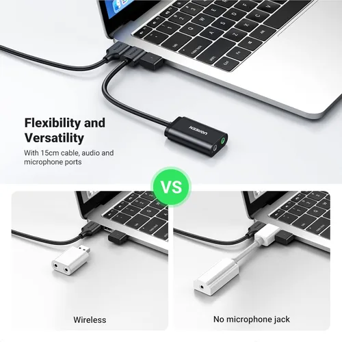 Miniatura 6 de UGREEN Adaptador de audio USB, con tarjeta de sonido estéreo externa, con auriculares de 3,5 mm y micrófono, con conector, para Windows, Mac, Linux