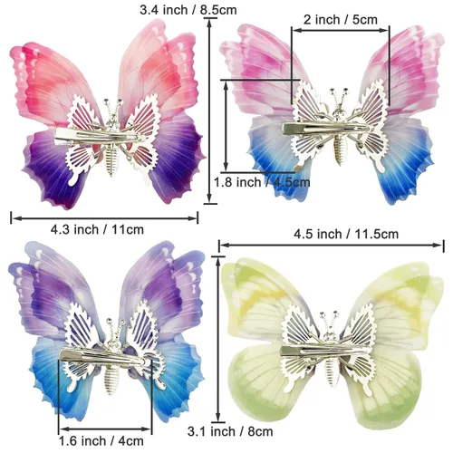 Miniatura 5 de Flying Butterfly - Pinzas para el cabello, 4 piezas grandes de organza 3D de metal plateado, alas móviles, accesorios de 4.3 pulgadas para mujeres
