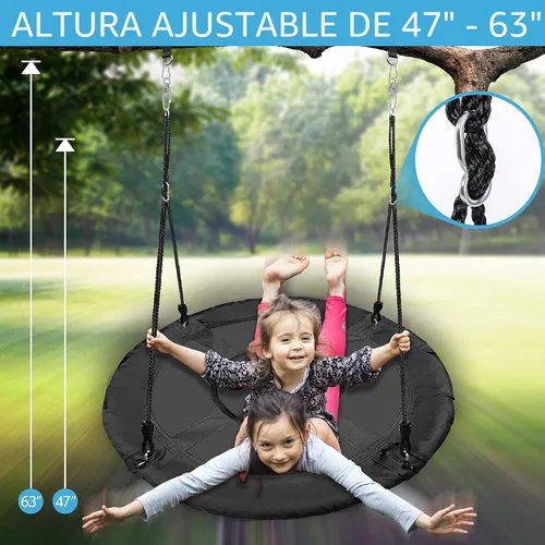 Miniatura 6 de SereneLife - Columpio en forma de platillo con kit para colgar en árbol, columpio de 40" para exteriores, 2 correas ajustables de cuerda para colgar
