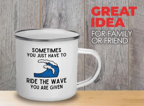 Taza de surfing camper de 12 onzas – Ride the wave – Regalos para entusiastas del surf, deportes acuáticos, tabla de surf, atletismo, pasatiempos,