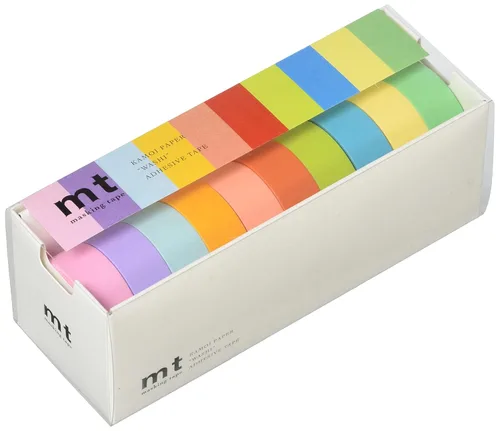 Kamoi Cinta adhesiva de papel de procesamiento mt MT10P003R, juego de 10 colores, 0.6 pulgadas (0.591 in) x 23.4 pies (23.0 ft), color brillante 2