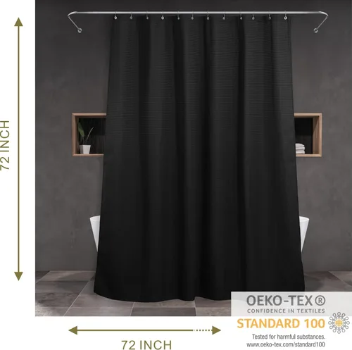 Miniatura 7 de Cortina de ducha negra con tejido de gofre: cortinas de ducha de tela texturizada resistente para baño, repelente al agua, 256 GSM, cortina de baño