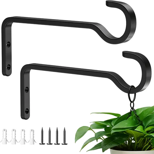 Miniatura 15 de Saffruff Paquete de 2 perchas blancas resistentes de 8 pulgadas para plantas al aire libre, soportes de hierro para colgar plantas en el exterior
