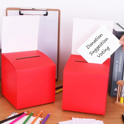Miniatura 4 de Paquete de 12 cajas de rifa, caja de donación para recaudación de fondos, cajas de cartón para votación con ranura para boletos y cabecera extraíble