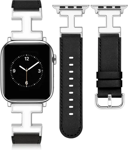 Miniatura 10 de MOINSPIRE - Correa de cuero compatible con correas de Apple Watch para mujeres 38/40/41/42/44/45/46/49 mm, elegante correa de cuero de diseñador