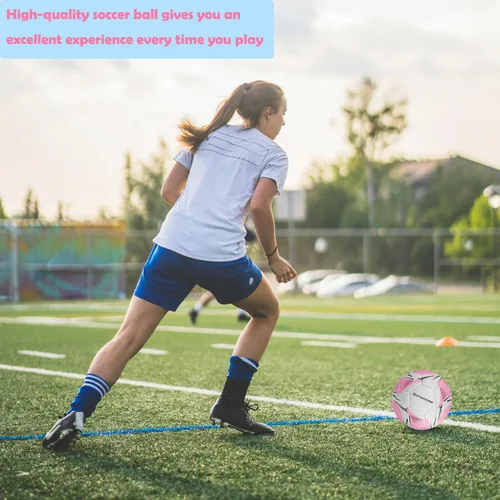Miniatura 2 de Balón de fútbol tamaño 5 con bomba y aguja, kit de pelota de fútbol de poliuretano suave para interiores y exteriores, práctica, entrenamiento
