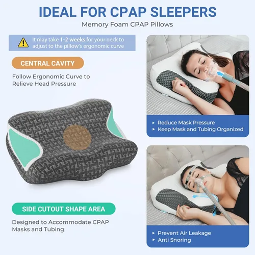 Miniatura 5 de Elviros Almohada cervical CPAP para el cuello para dormir, almohada ergonómica de altura ajustable para el cuello, almohada de espuma viscoelástica