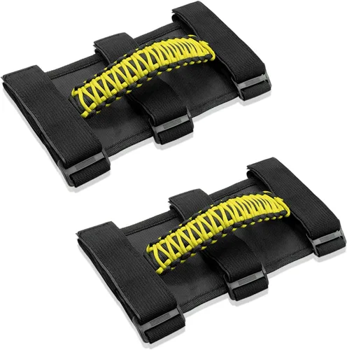 Miniatura 12 de 2x Asas de Agarre de Barra Enrollable para Jeep Wrangler YJ TJ JK JKU JL JLU Sports Sahara Freedom Rubicon Unlimited X Gladiator JT 1955-2022 Negro