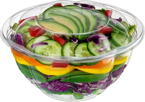 Miniatura 8 de GUSTO 50 cuencos de ensalada de plástico transparente con tapas, recipientes de ensalada desechables, perfectos para llevar, ensaladas y preparación