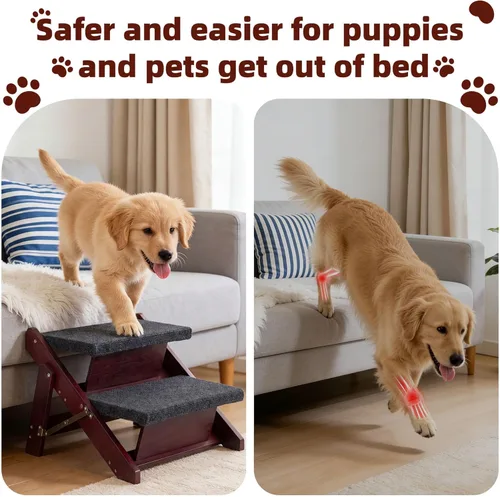 Miniatura 3 de MEWANG - Escaleras de madera para mascotas/escalones para mascotas, escaleras plegables 2 en 1 y rampa para camas y autos, escalera portátil