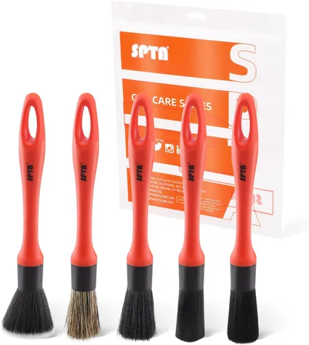 Miniatura 10 de Kit de cepillos para detalle de coche, juego de 6 cepillos de pelo de jabalí para automóvil, cepillos de microfibra para limpieza sin rayones