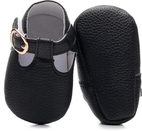 Miniatura 3 de HONGTEYA Mary Janes - Zapatos planos de piel sintética antideslizante con suela suave para bebés recién nacidos, zapatos de cuna para boda, fiesta