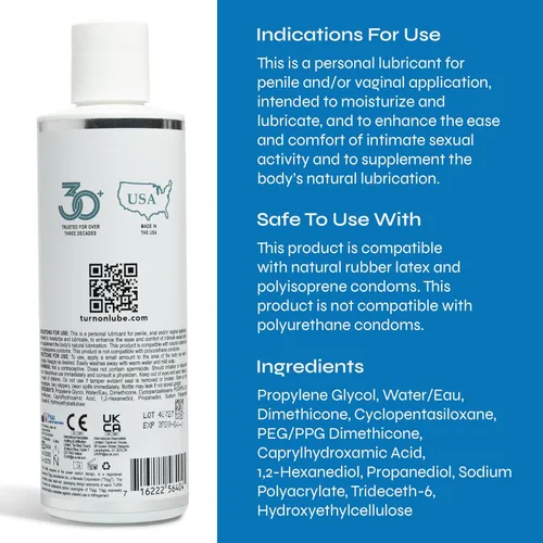 Miniatura 2 de Turn On Lubricante Personal Híbrido Mezcla de Agua y Silicona para Deslizamiento Duradero y Ultra Suave, Lubricante No Pegajoso y Fácil de Limpiar