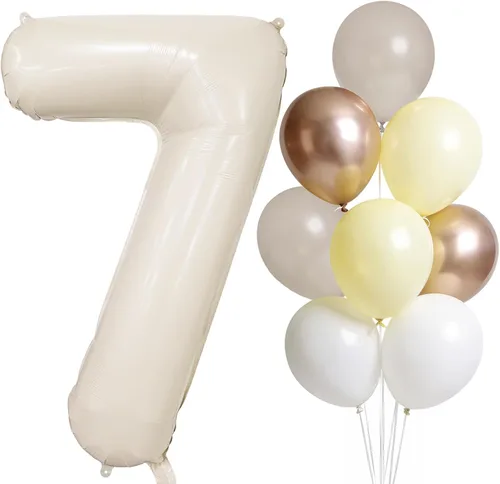 Miniatura 19 de Globo color crema número 1 de 40 pulgadas, color beige nude, número 1, con globos de arena blanca, globos beige nude champán, crema neutra