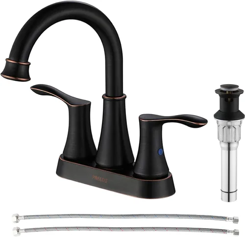Miniatura 12 de PARLOS - Grifo de fregadero de baño de 2 manijas con boquilla giratoria y desagüe desplegable de metal y líneas de suministro para llave, cromado