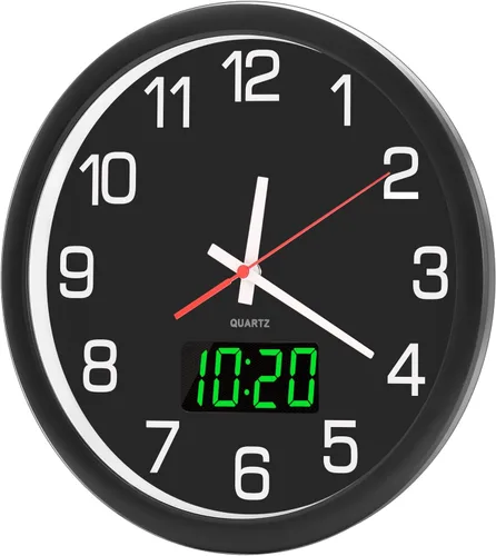 Miniatura 6 de Reloj de pared analógico de 12 pulgadas, silencioso, sin tictac, reloj de pared grande de cuarzo con LED nocturno, reloj de pared decorativo a