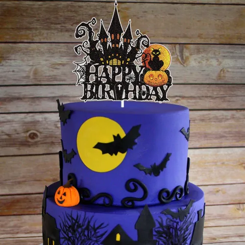 Miniatura 5 de Decoración de pastel de feliz cumpleaños, decoración de Halloween, casa fantasma, calabaza, gato, fantasma, murciélago, temática de Halloween, Gatos