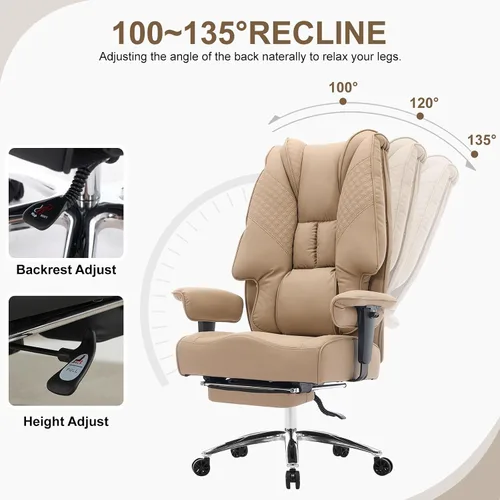 Miniatura 3 de EXCEBET Silla de Oficina Grande y Alta con Asiento Ancho de 400 libras, Silla de Oficina Ejecutiva de Cuero con Respaldo Alto con Reposapiés, Sillas