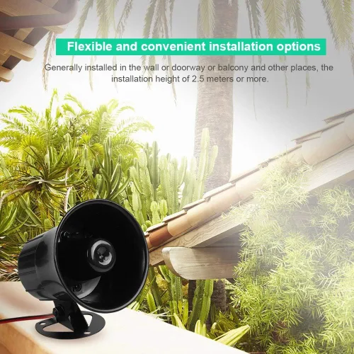 Miniatura 8 de Tosuny ES-626 Sirena de 12 V 110 dB altavoz agudo, bocina de alambre, sirena de alarma, sistema de alarma antirrobo para seguridad al aire libre