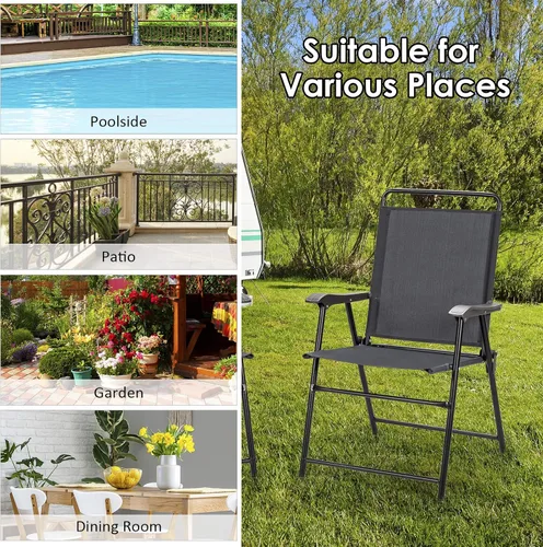 Miniatura 5 de S AFSTAR Juego de 4 sillas de patio plegables para exteriores, con reposabrazos curvados y respaldo alto, ideal para jardín, campamento, patio