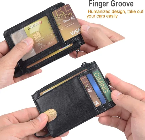 Miniatura 3 de Teskyer - Cartera minimalista delgada, soporte para tarjetas de crédito con bloqueo RFID, compartimento frontal de piel para documentos
