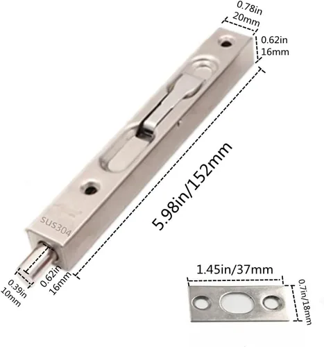 Miniatura 2 de szhdxsy - Pestillo oculto y perno de acero inoxidable 304 de 6 pulgadas (5.9 in) de seguridad para puerta, cerradura de perno deslizante de puerta