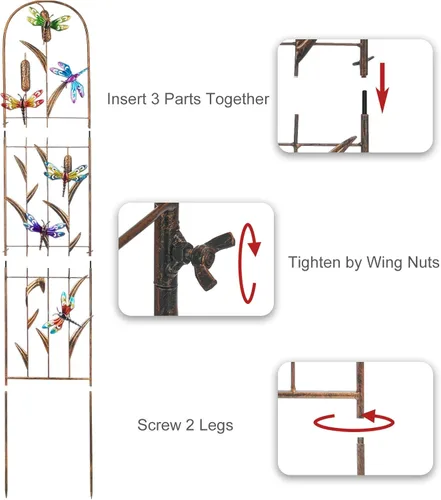 Miniatura 4 de SUNNYPARK Juego de 2 enrejados de metal de libélula para plantas trepadoras, verduras decorativas, flores, enrejado de vid para patio al aire libre