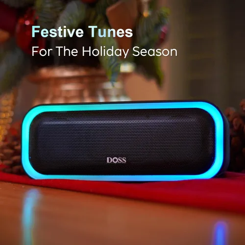 Miniatura 9 de DOSS Bocina SoundBox Pro Bluetooth inalámbrica portátil con sonido estéreo de 20 W, bajos adicionales activos, conexión inalámbrica estéreo, luces