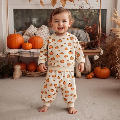 Miniatura 58 de Adobabirl Conjunto de sudadera y pantalones de Halloween para bebé, sudadera y pantalones con parche de calabaza para Halloween, otoño, ropa de bebé