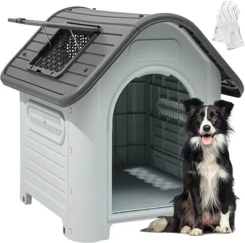 Miniatura 10 de YITAHOME Casa para perros de plástico para exteriores, resistente al agua, con tragaluz ajustable y base elevada para perros pequeños, medianos