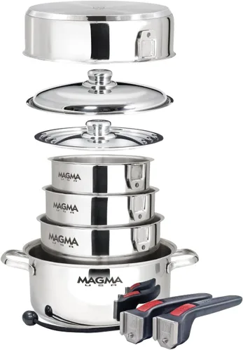 Miniatura 7 de Magma Juego de utensilios de cocina gourmet de acero inoxidable de 10 piezas con cerámica antiadherente, compatible con inducción, apto para horno