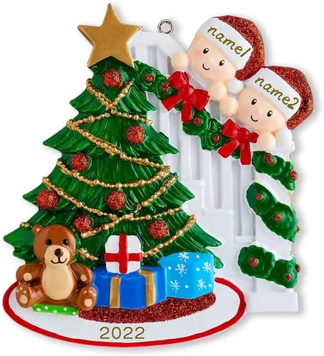 Adorno familiar para árbol de Navidad 2024, adorno colgante para árbol de Navidad de 2024, adorno de familia de 2 nombres, adorno personalizado para