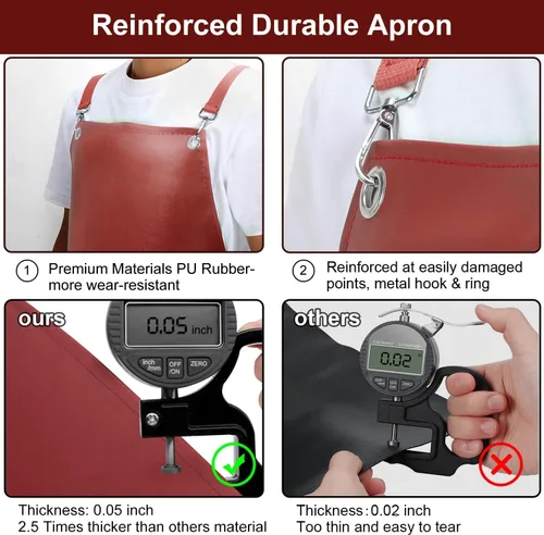 Miniatura 4 de SHEOMERN Delantales de goma impermeables para mujer, delantal de vinilo resistente para lavavajillas, correa trasera cruzada ajustable para Rojo