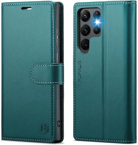 Miniatura 8 de FLIPALM Funda tipo cartera para Samsung Galaxy S22 Ultra, con bloqueo RFID, soporte para tarjetas de crédito, de piel sintética, con función atril