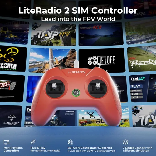 Miniatura 2 de BETAFPV LiteRadio 2 SIM Drone Simulador de Vuelo Controlador para FPV Entrenamiento de Pilotos Principiantes, Compatible con la mayoría de Rojo