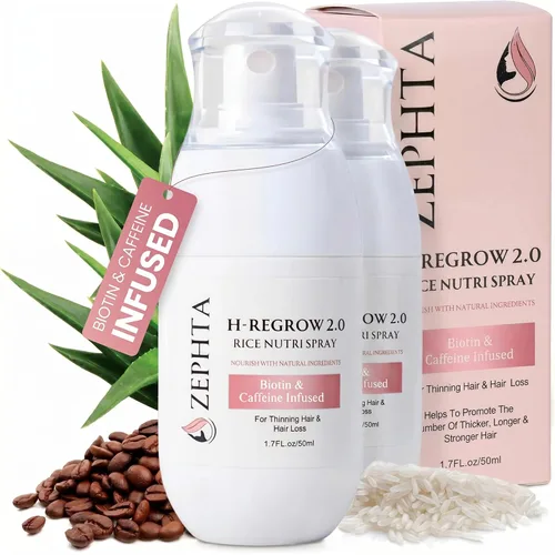 Miniatura 10 de Zephta H-Regrow - Spray para el crecimiento del cabello, con agua de arroz, biotina, aloe vera, cafeína y jengibre, producto para el crecimiento