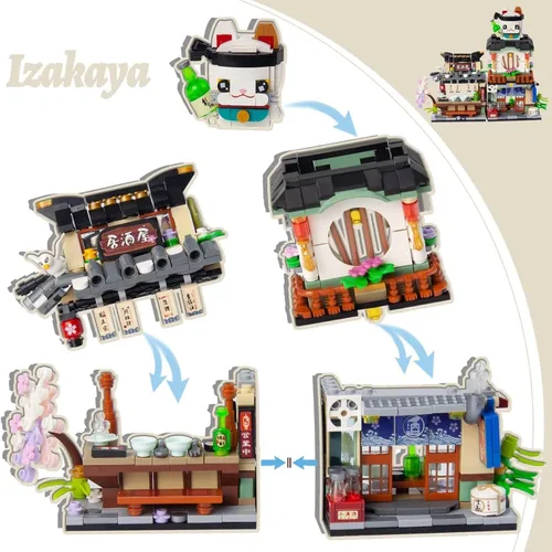 Miniatura 7 de Kit de mini bloques plegables japoneses de vista callejera - Tienda Izakaya, juguete de tienda de mini marca japonesa, regalo para adultos, niños