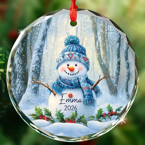 Miniatura 26 de Adorno de cristal de Navidad personalizado con nombre, muñeco de nieve personalizado para árbol de Navidad 2025, nuevo adorno de Navidad para bebé