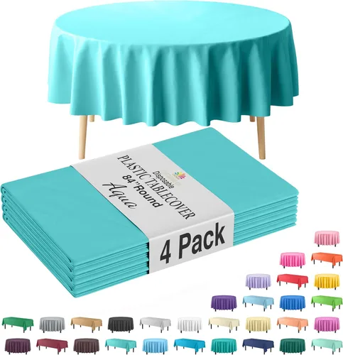 Miniatura 19 de Party Solids Paquete de 4 manteles de plástico color azul aguamarina, 54 x 108 pulgadas, mantel desechable para fiestas y pícnics