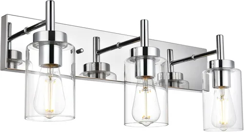 Miniatura 16 de Lámpara de tocador para baño, níquel cepillado, 3 luces, moderna lámpara de pared con pantalla de vidrio transparente, lámpara de pared rústica