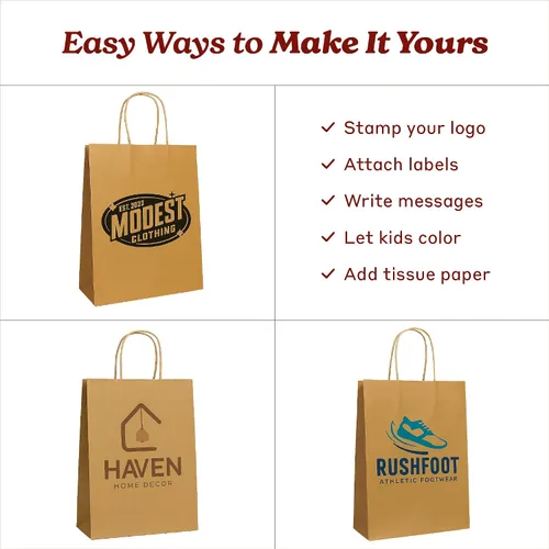 Miniatura 5 de PTP Bags Bolsas de papel kraft de 8 x 4.75 x 10.5 pulgadas, bolsa reciclable de 3.53 oz/m² con asas reforzadas para regalos de boutique, compras al