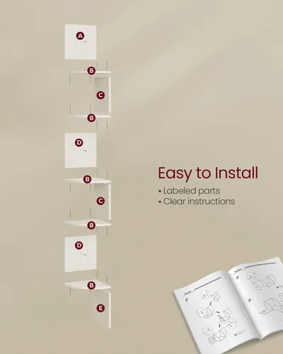 Miniatura 5 de VASAGLE - Estantería de esquina para montaje en pared, estantería flotante de 5 niveles, estantería de esquina para plantas para dormitorio, sala
