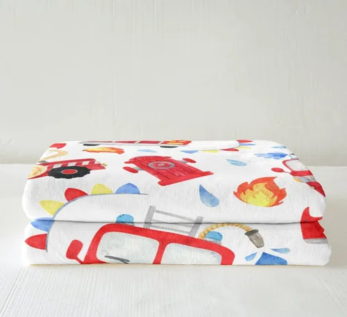 Miniatura 4 de Manta de vellón con camión de bomberos para niños, manta de felpa de coche de dibujos animados para cama, sofá, sofá, bombero, manta sherpa