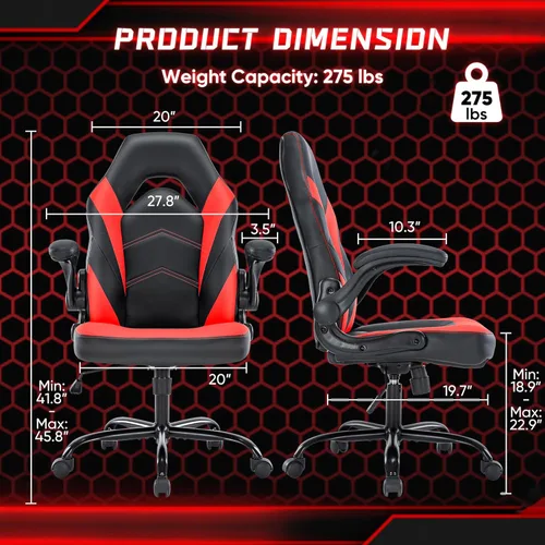 Miniatura 4 de DUMOS Silla de oficina en casa para juegos de computadora, escritorio ergonómico grande y alto con soporte lumbar de piel sintética, respaldo alto