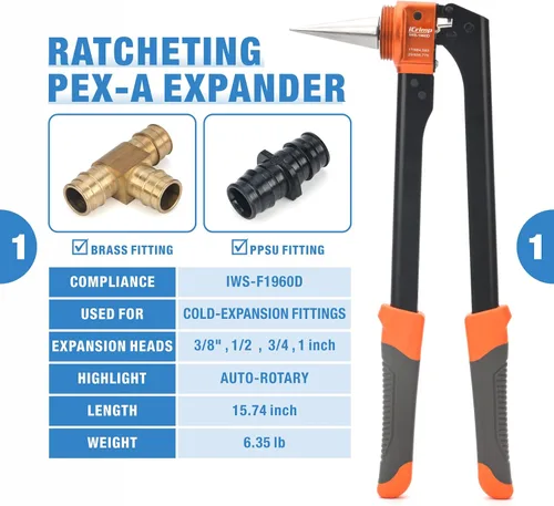 Miniatura 2 de iCrimp - Kit de herramientas de expansión de trinquete Pex con rotación automática PEX-a Tubing Expander, con cabezales de expansión ProPEX de 1/2
